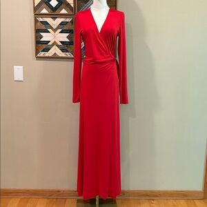 Ralph Lauren Red Long Sleeve Maxi Jersey Wrap Tie Dress size Medium